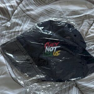 Black Bucket Hat with Multicolor "They Not Us" Graphic